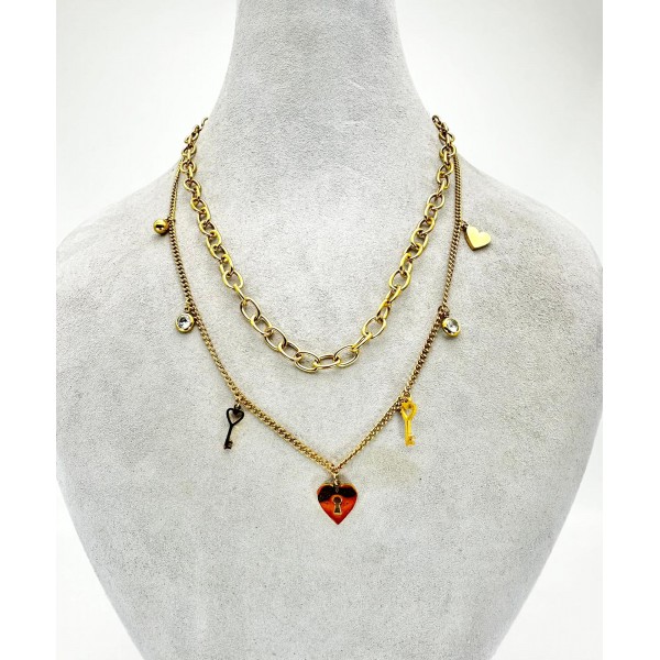 Gold İkili Kalp Detaylı Kolye Gold İkili Kalp Detaylı Kolye